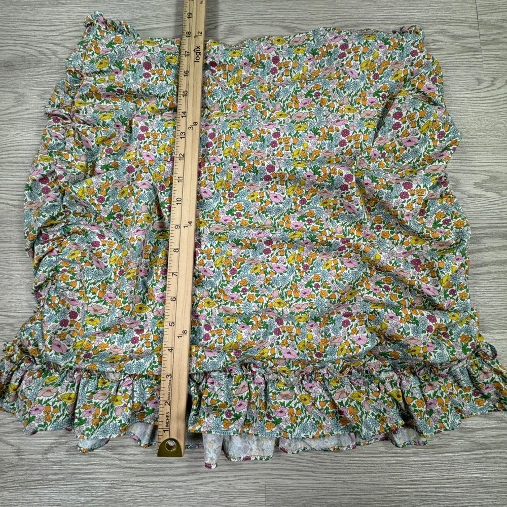For Love & Lemons Womens Skirt Floral Ruched Ruffle Mini Multi XL Ruched Cotton